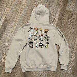 Mushroom Hoodie Kangaroo Pouch Beige Retro M